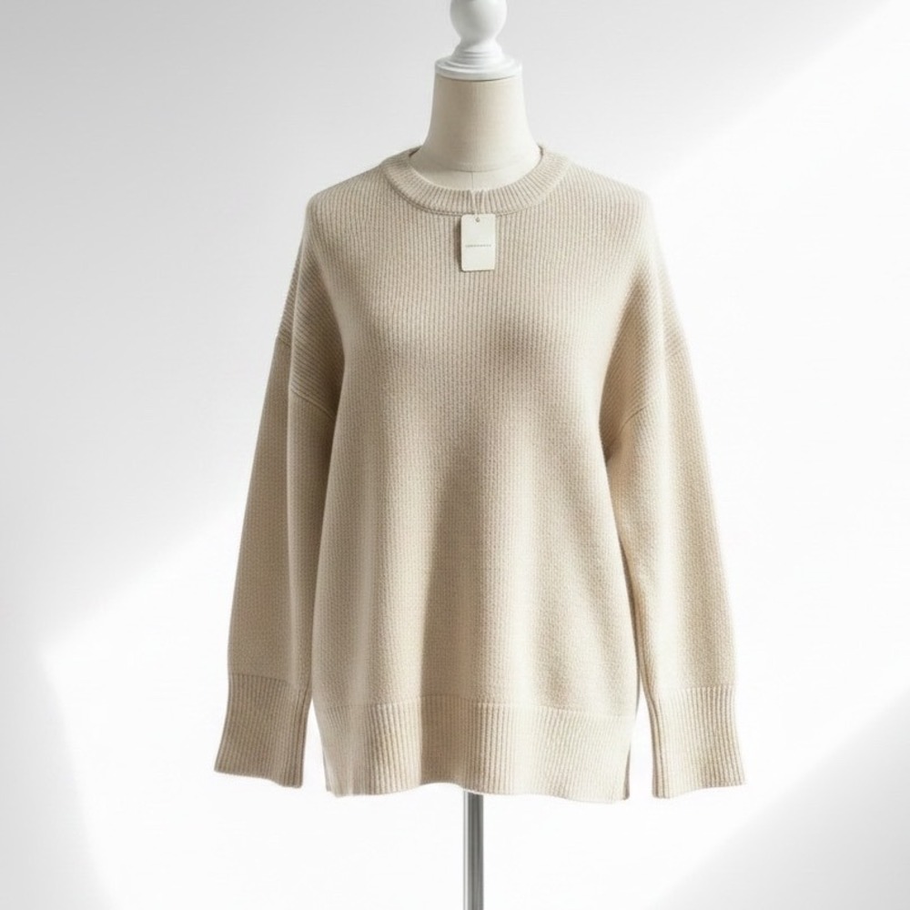Abercrombie & Fitch Ribbed Sweater Sz M Cream Oversized 90s boho minimalist